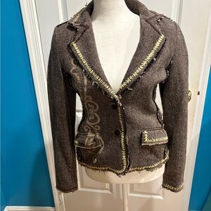Spy zone Exchange artsy boho wool blend jacket brown sz S